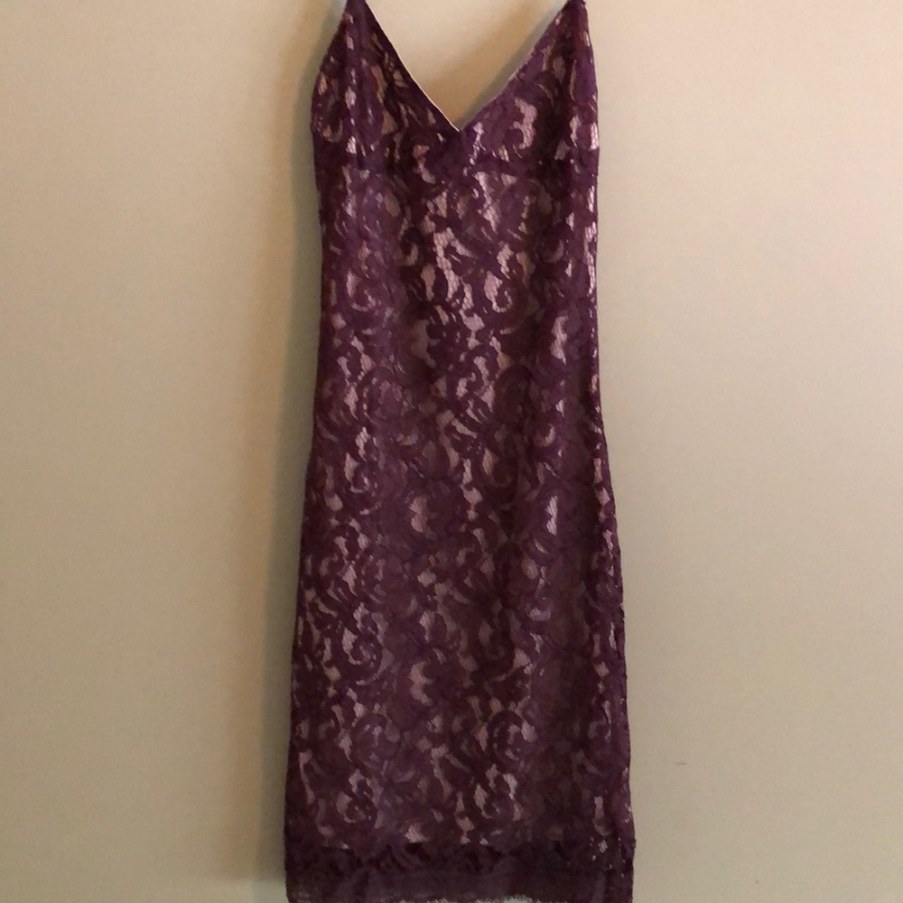 Maroon/Nude Lace Spaghetti Strap Dress